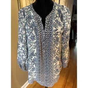 JOIE Womens 100% Silk Print V-Neck Sheer Boho Peasant Blouse Tunic Size M New